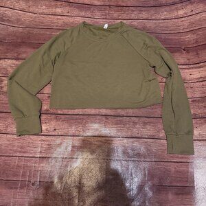 Women’s Laslulu Army Green Crop Top Long Sleeve Shirt Medium